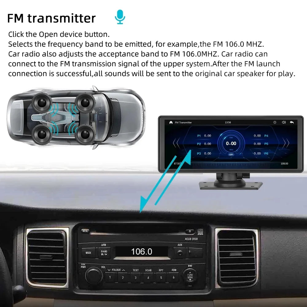 Auto Bluetooth Stereo,Newest Bluetooth/FM Portable Player with Car with Unit Camera Screen Carplay&Android Stereo FM Navigation 9.3 Inch Car Wireless Touch TF Transmitter,AUX, Synchronization/Rear