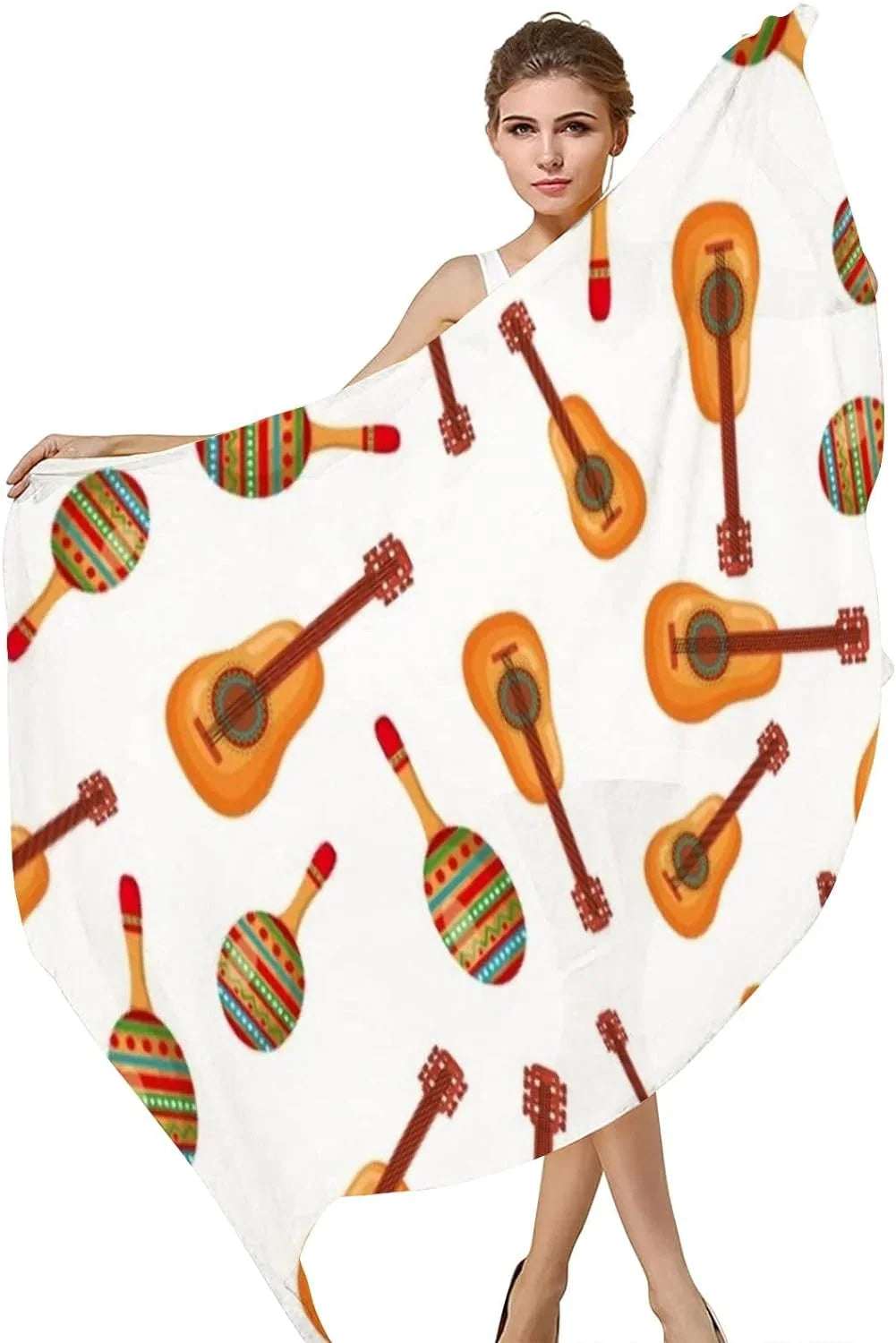 Lightweight Culture Long Guitars Girls Pattern Mexican Shawl Silk Scarves Maracas Scarf Women Hyjoy And Neck for Wrap