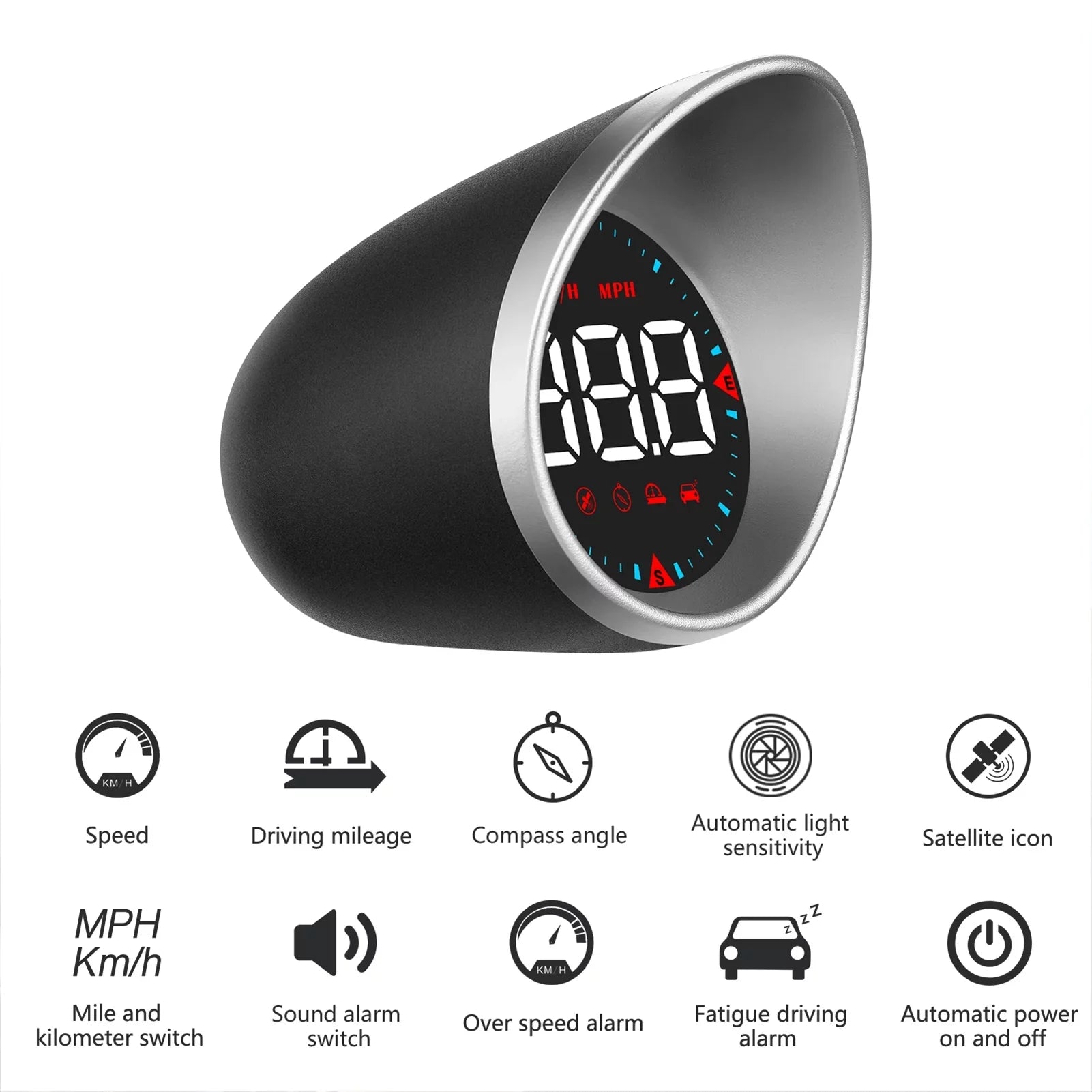 Compass Alarm Fatigue Speedometer Car Digital Angle, Display Alarm Head-up Mileage, HUD Driving Display and Overspeed Car Driving