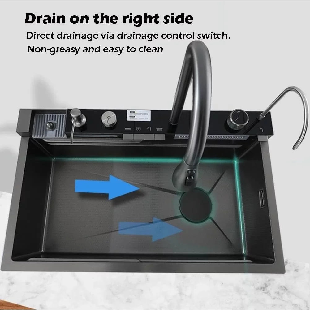 Flying Rain SinkIntegrated Tap Sink Waterfall Set Pull-Out with Household Nano Black INCH 29.5 Sink