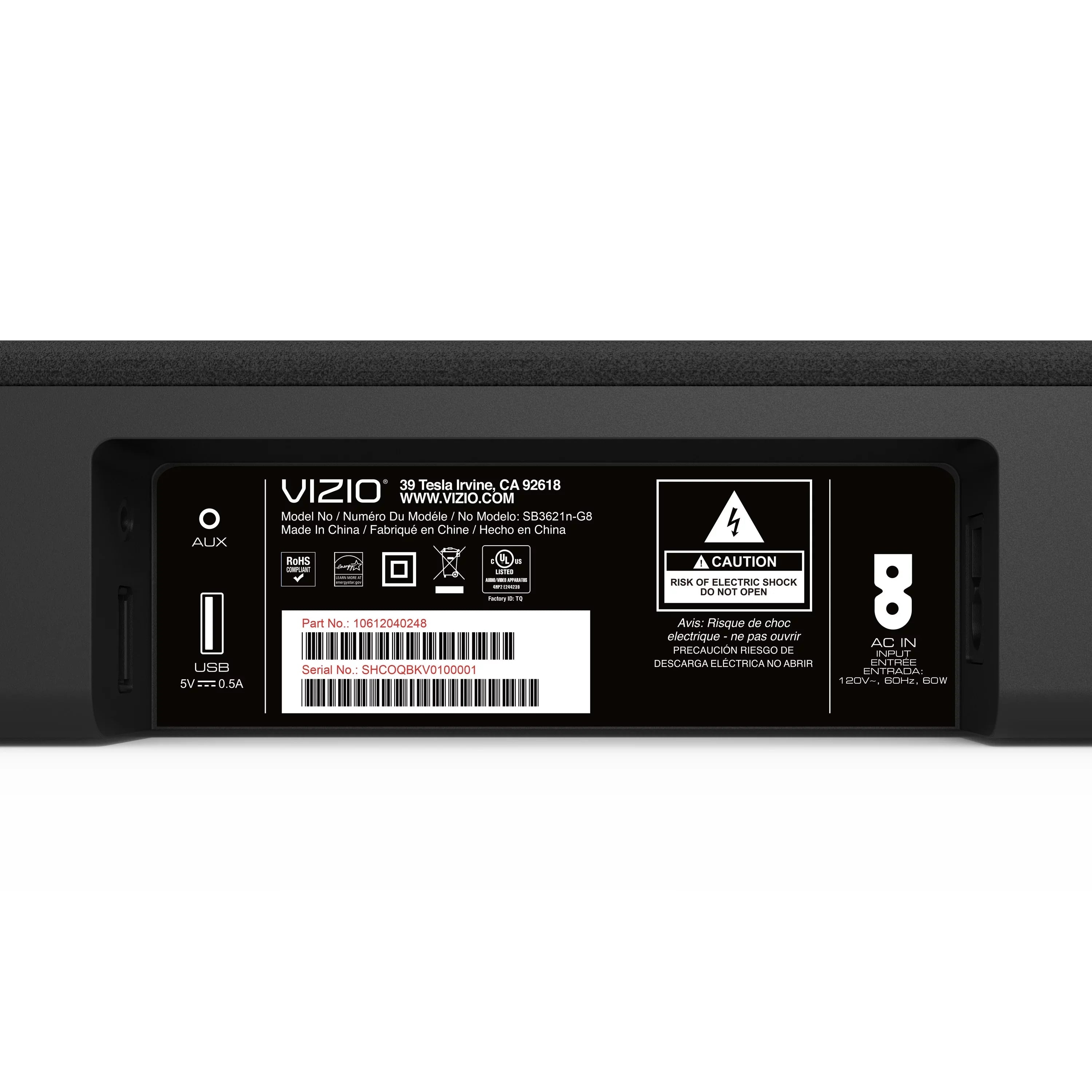 36" (Refurbished) Restored VIZIO Bar Channel Sound SB3621n-G8B 2.1 System