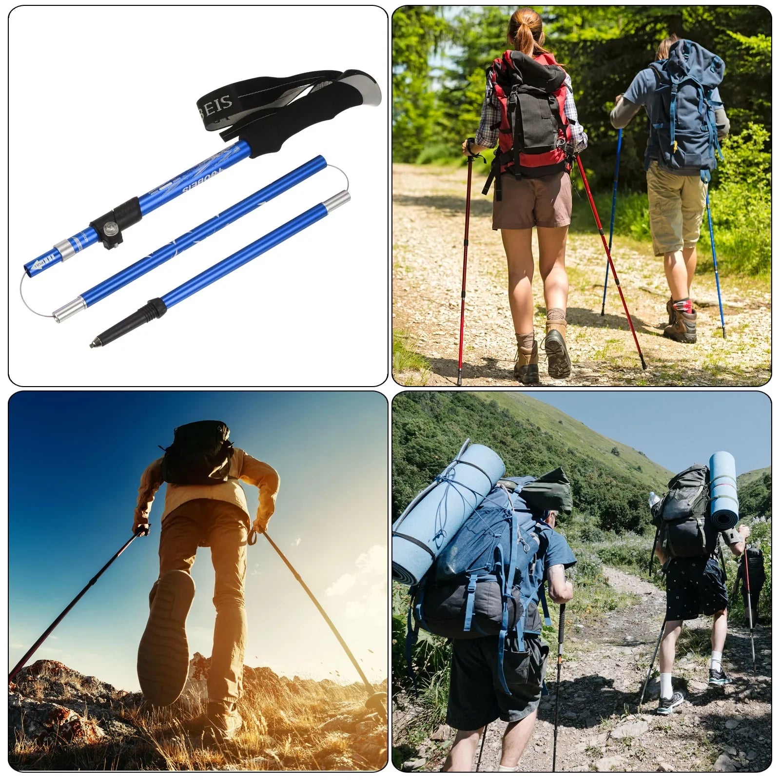 Inch Poles, Pole Blue Collapsible 51 Uxcell Dark Alloy, Trekking Hiking Aluminum