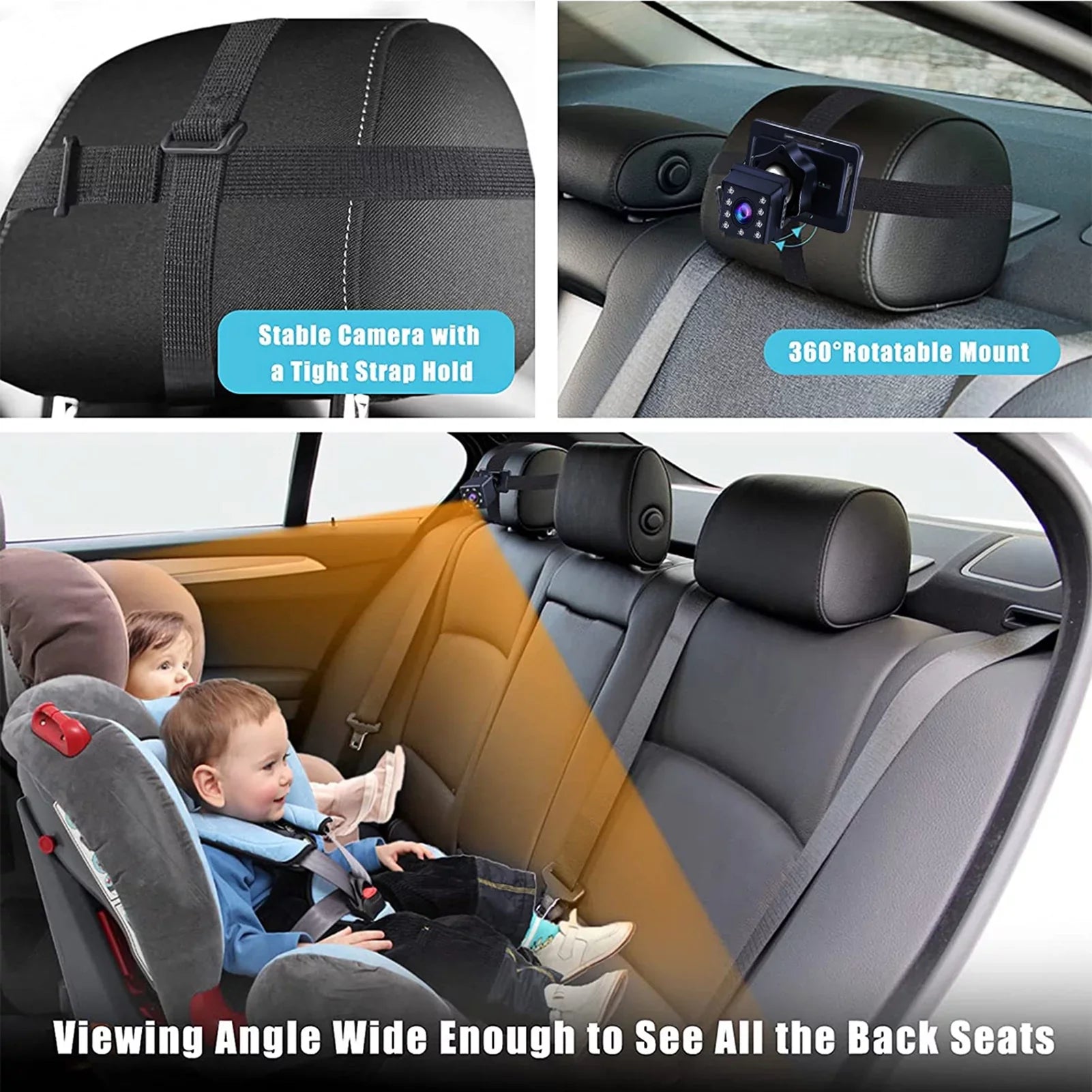 Safety Mirror Cameras Length Car Cable Monitored Mirrors 5M Adjustable with Inch Car Clear Mirror View Crystal Wide Car Seat Long 4.3 1080P Angle