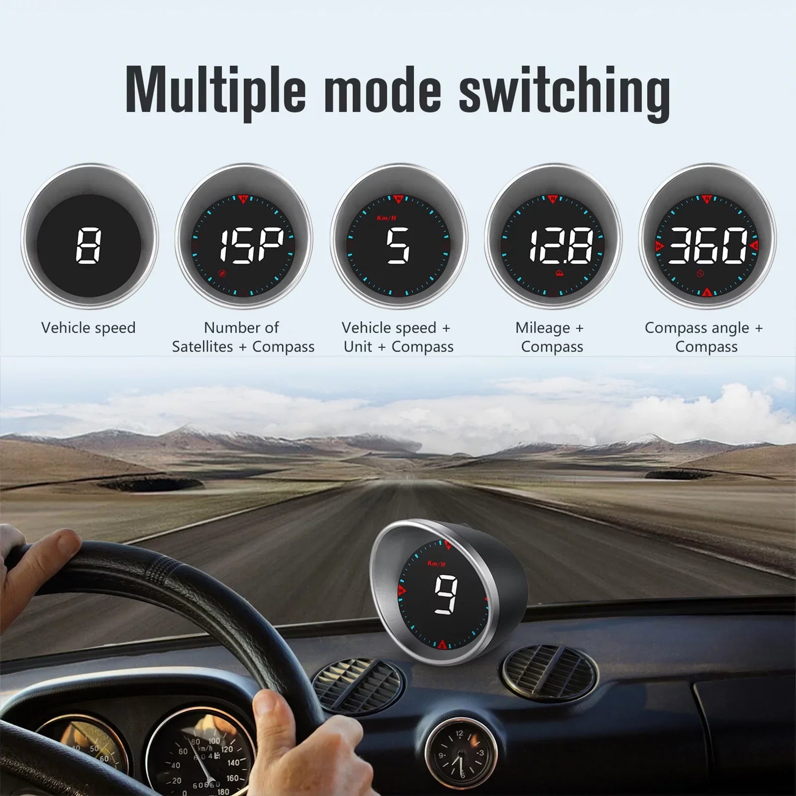 Compass Alarm Fatigue Speedometer Car Digital Angle, Display Alarm Head-up Mileage, HUD Driving Display and Overspeed Car Driving