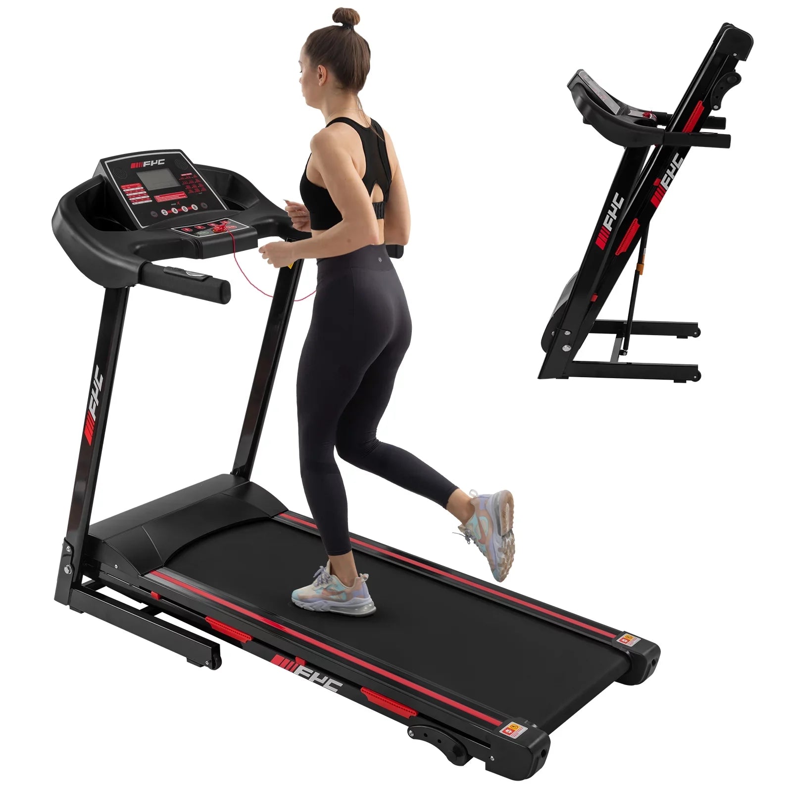 Home FYC 16KM/H Exercise Machine - Folding LBS Weight 330 Treadmill Foldable with Incline/, Capacity Electric Dcenta for Max 3.5HP Speed Running Gym Home Treadmill Workout Easily Assembly,