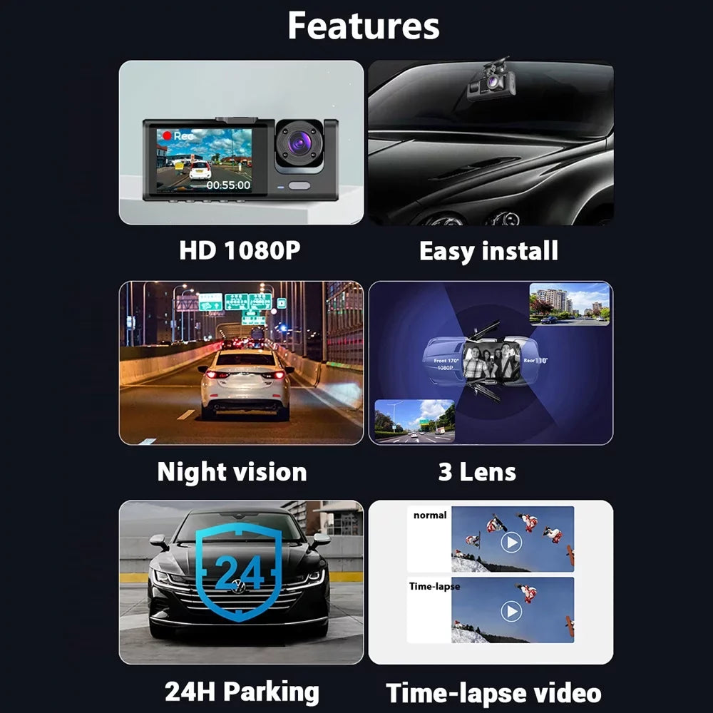 Recorder Driving Clear Auto ammoon Dash WiFi, for Safety 3 Video Cam Camera with Car