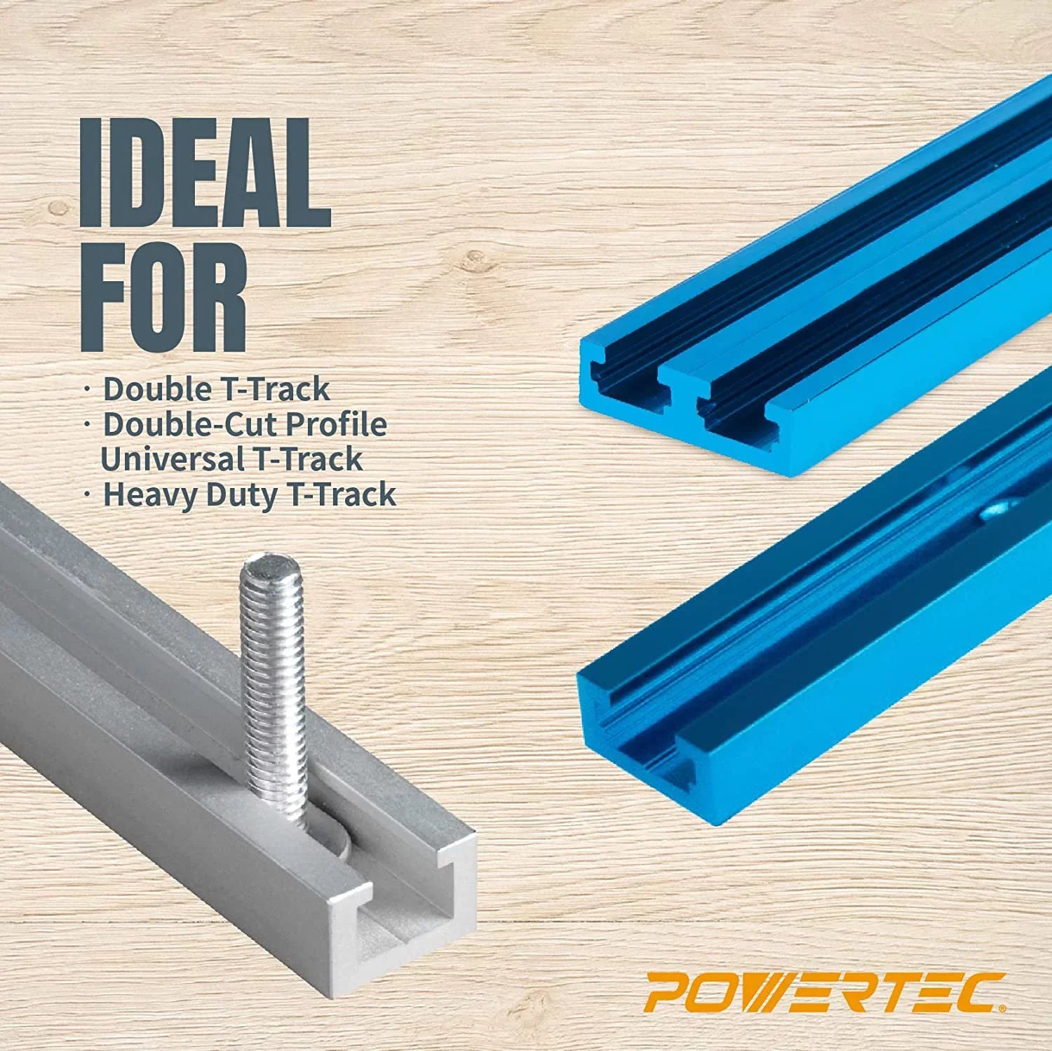 of Track Woodworking Track Clamps, POWERTEC T (Set 1-1/2" Jigs and Washers, Down 1/4-20 Fixtures Knob w/Hold Down Bolts Kit, for 2x5-1/2" and L T 10) Clamps, Hold Track Hex Accessories T x Kit (71846)