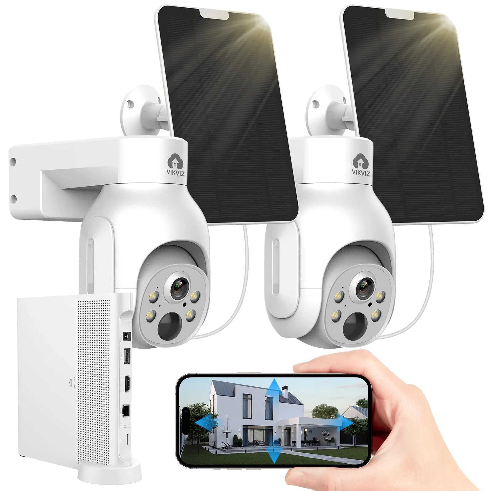 4MP Panels 10CH NVR IP HDD Battery System 2.5inch Wireless Solar with WiFi 2Pcs , Camera PTZ CCTV KIT