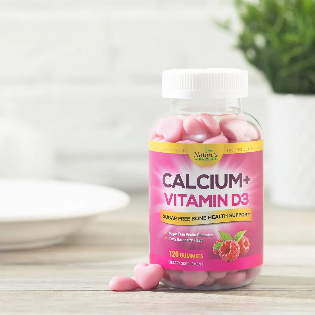 Plus Free & 120 Vitamin Flavor Gummies Chewable - Non-GMO, 400 Health Calcium Chews IU Berry Support, D3, Bone Bites Supplement, Strength Immune Bone Calcium Sugar Gummy Nutrition - Supports