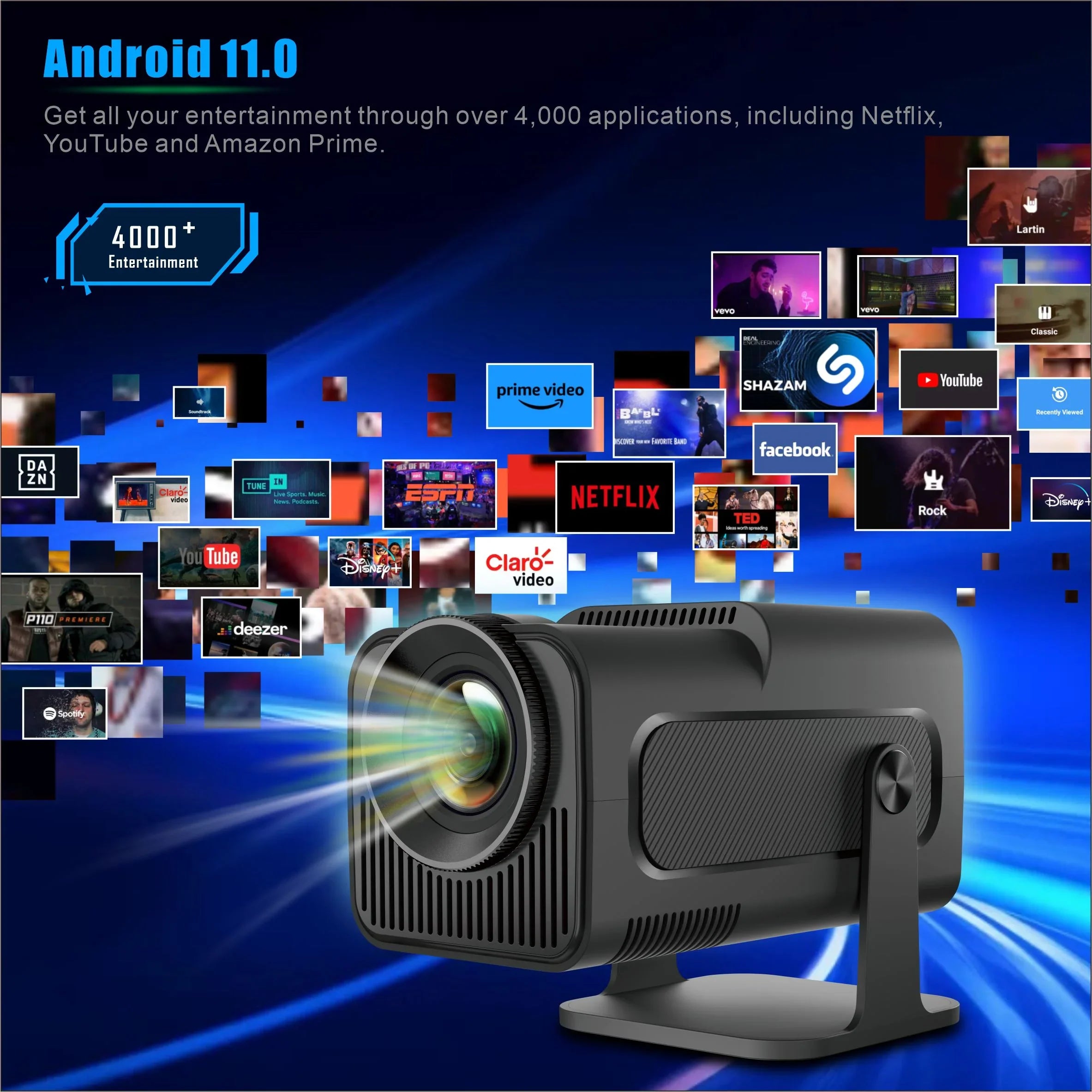 Bluetoth 6 1080P LED 11 4K Rotating HY320 Home Android Projector 5 Keystone Projector, 5G HD Yinzam WiFi 180 Native MAX Full Auto