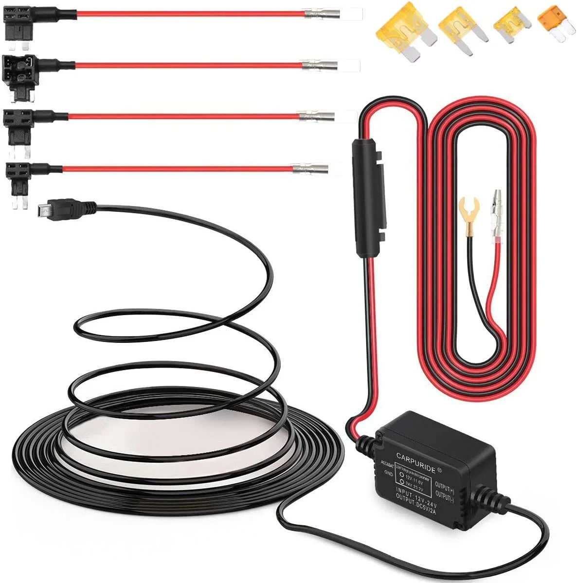 Hardwire Max Dash Dash with Port, DC Camera Charger to Cam - Fuse, Low Car Cable Mini kit 12V 5V/2A 24V USB Kit,