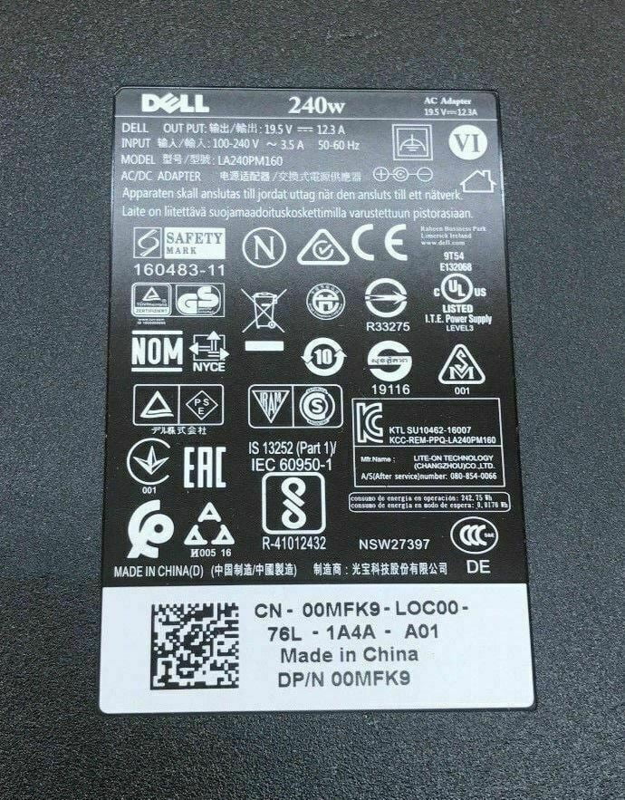 R5 12.3a Dell AC of 17 R3 19.5v laptop Adapter R4 240W charger 10 Lot