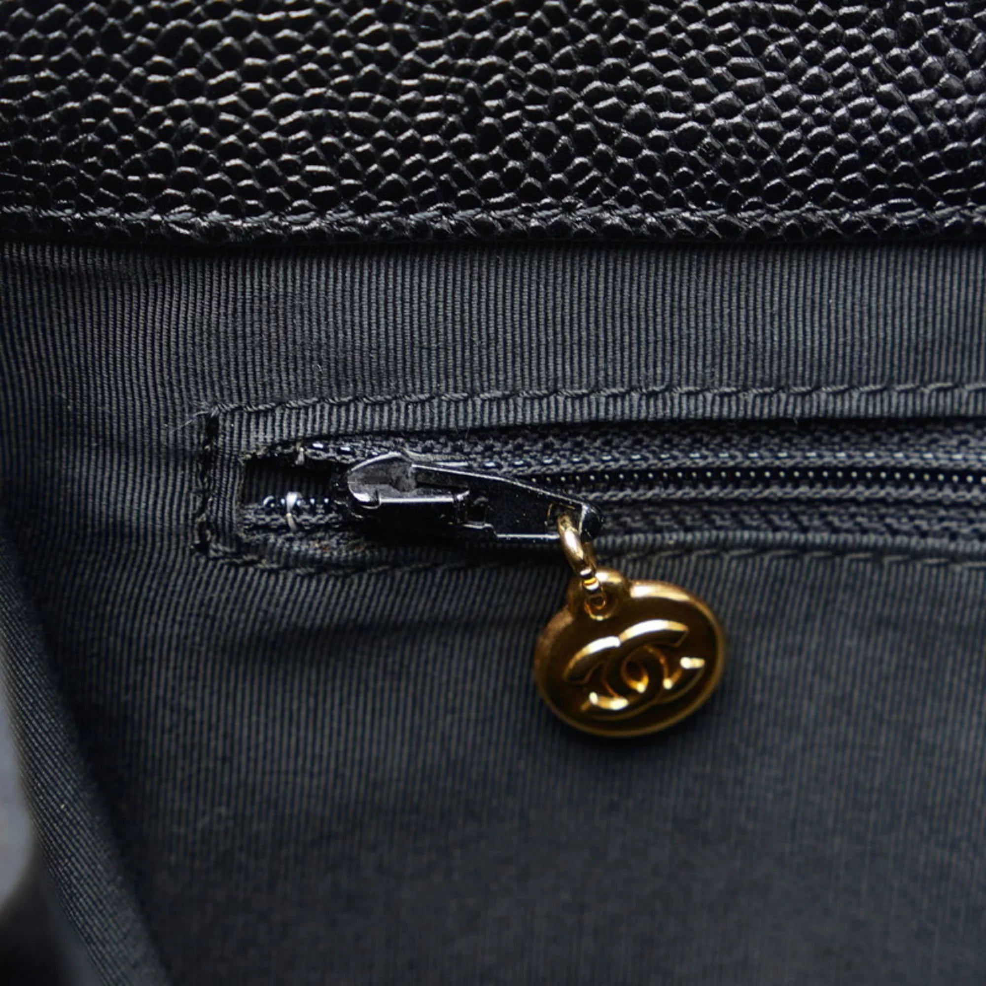 Bag Pre-Owned (Good) Skin Chanel Shoulder Women's Coco Mark Caviar Black Tote CHANEL