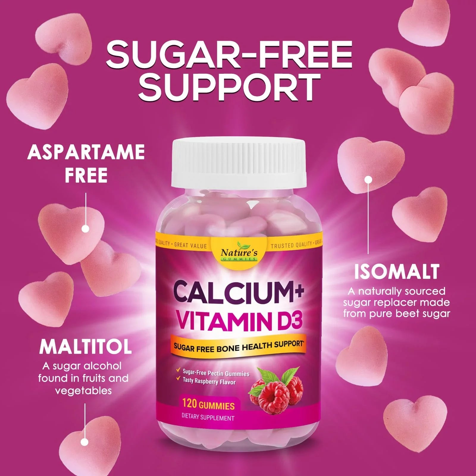 Plus Free & 120 Vitamin Flavor Gummies Chewable - Non-GMO, 400 Health Calcium Chews IU Berry Support, D3, Bone Bites Supplement, Strength Immune Bone Calcium Sugar Gummy Nutrition - Supports