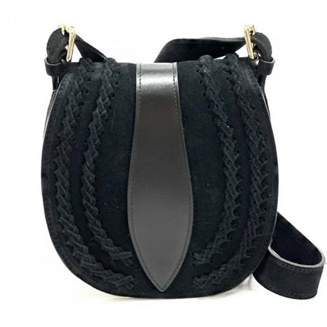 Vintage Bag, Lara Womens Leather Artisan - Suede Small Black Messenger Italian