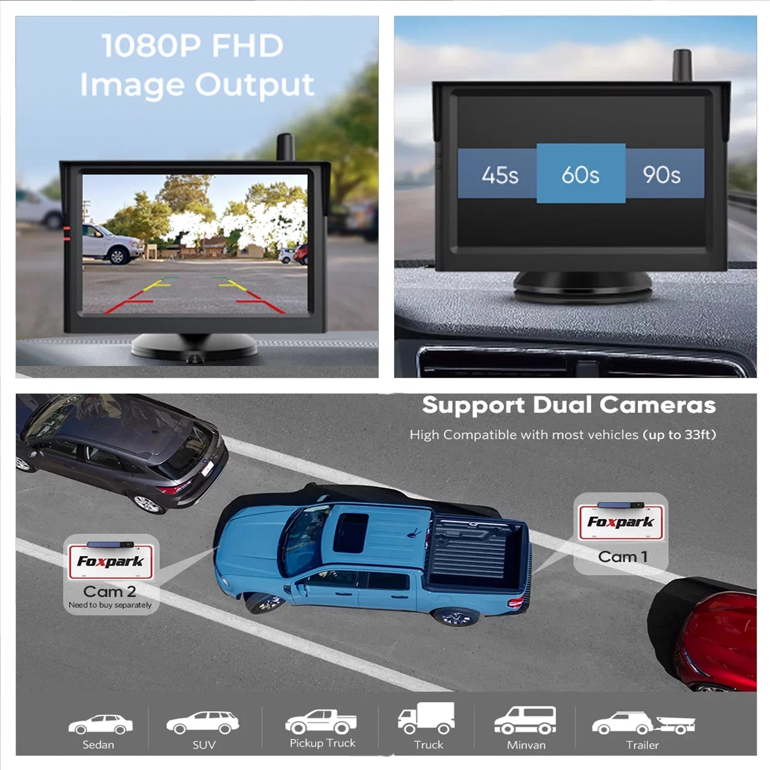 Rear Camera Parking Trailer License Camera for Wireless Channels Camera Wireless 2 Car, View Backup Solar Battery Plate Reverse with Installation,Solar Monitor Easy RV for System