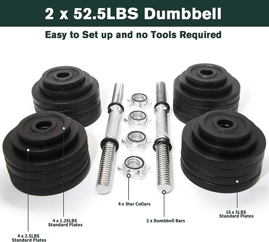 Set Adjustable 105lbs Dumbbells Iron Weight Cast