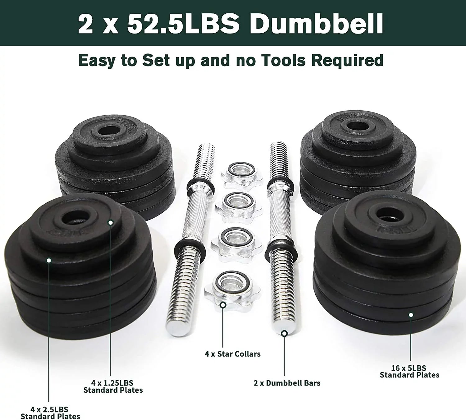 Set Adjustable 105lbs Dumbbells Iron Weight Cast