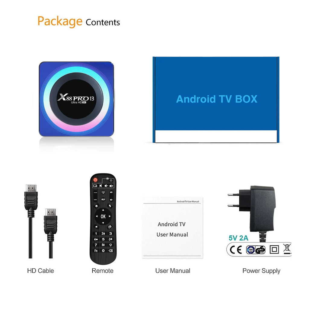 1000M Box 13.0 ROM RAM WiFi6 4GB Ethernet Quad-Core 2.4G/5.8G USB3.0 Dual HDR10+ HD 8K 32GB BT5.0 TV Band Android Ultra