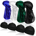ASKNOTO Silk Men Pcs with Tail Long 360 for 4 Perfect Cap Durag 4 Headwraps Waves Pcs Silky Wave and