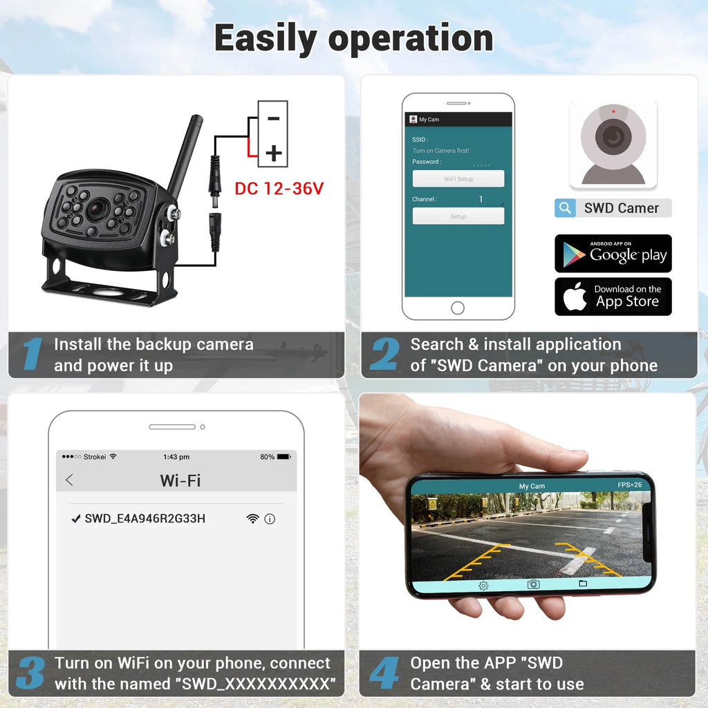 View Camper Backup Angle Wireless Truck Rear Signal iPhone Compatible Trailer WiFi Android RV Wide Yescom Digital Camera for with Waterproof