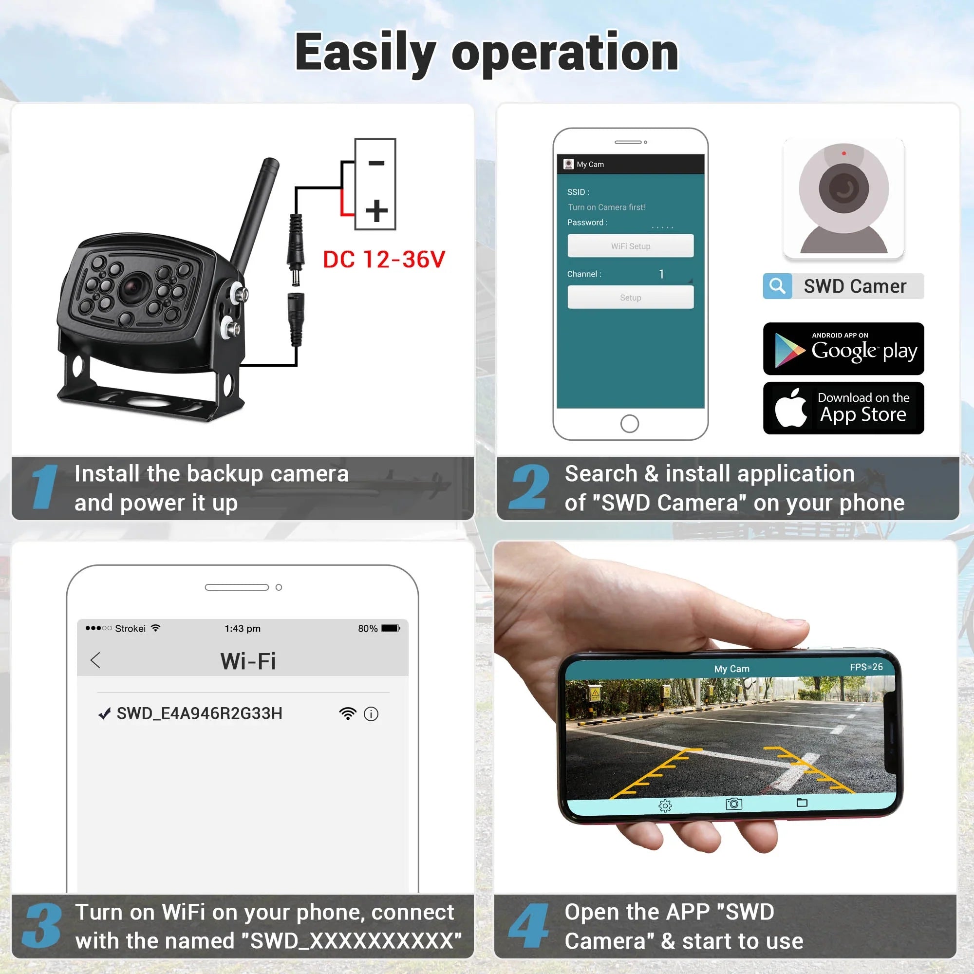 View Camper Backup Angle Wireless Truck Rear Signal iPhone Compatible Trailer WiFi Android RV Wide Yescom Digital Camera for with Waterproof