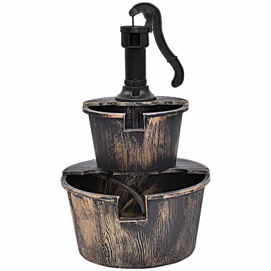 Barrel Waterfall Barrel Outdoor Garden Pump | 2-Tier with Fountain Water Fountain