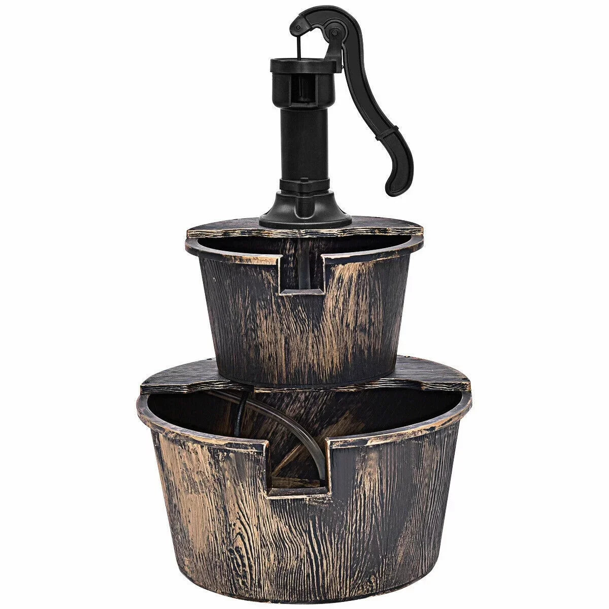 Barrel Waterfall Barrel Outdoor Garden Pump | 2-Tier with Fountain Water Fountain