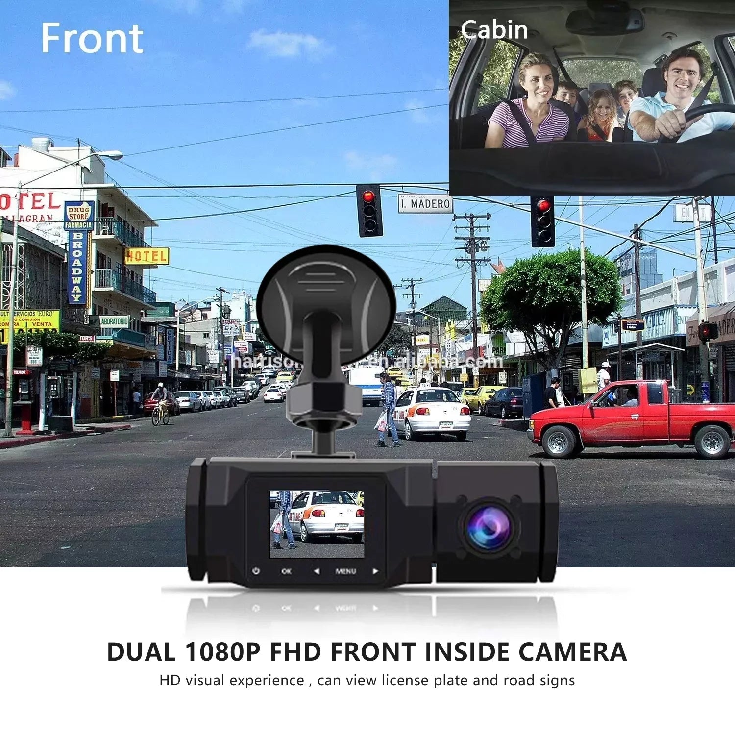 with Dual Monitoring, 1080P Recording, IPS Dash Camera Cam Car Dashboard 2 Parking and Recorder Driving Accident Cabin Night Motion IR Loop SOATUTO Detection, Locked, Channel Vision, Front 1.5in