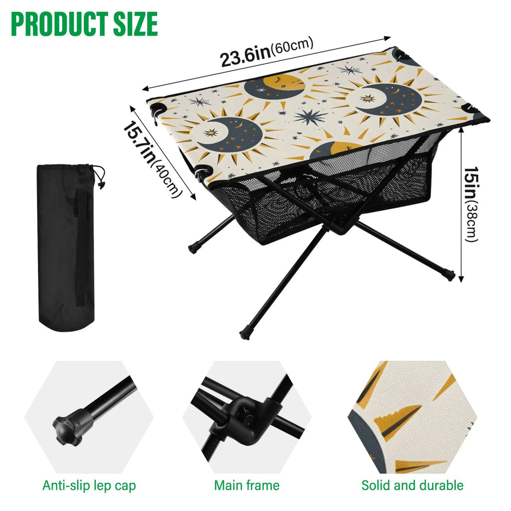 Table for Camping Beach BBQ Table Folding with Bag Outdoor Portable Table Moon Sun and Storage Stars Picnic Fishing Travel Compact