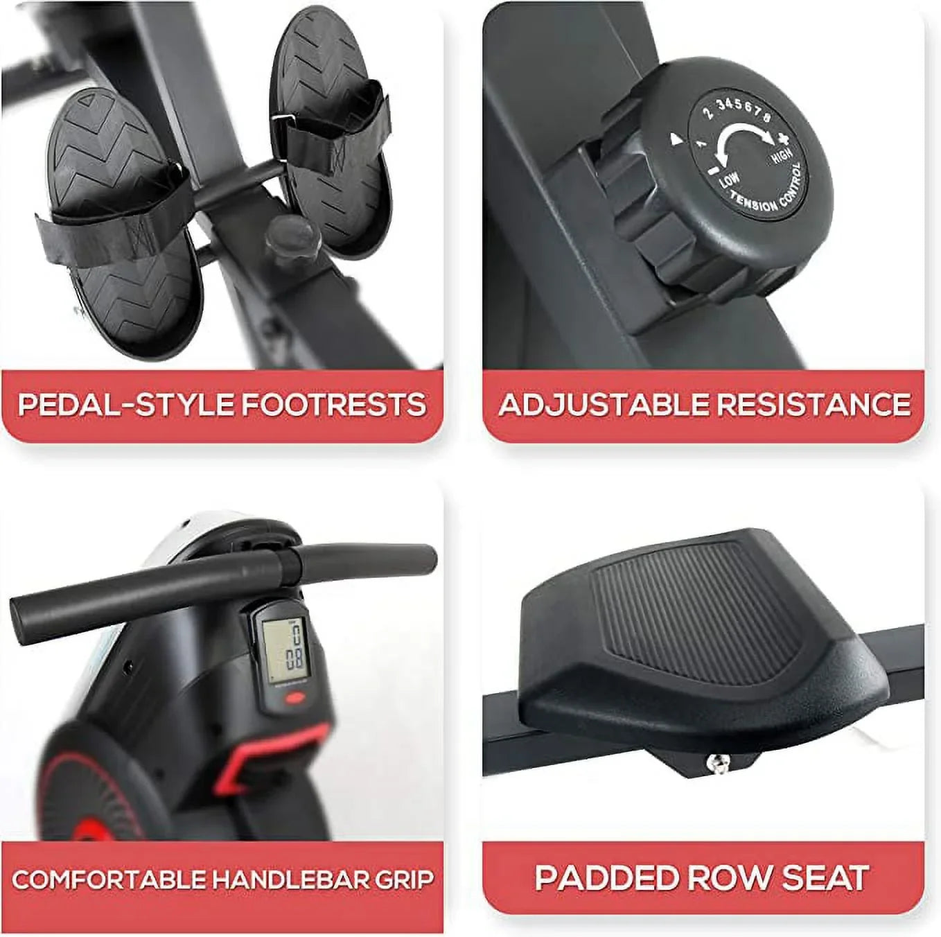 Machine Selectable Gym, and SereneLife Rowing (8) Resistance Machine for Machine Air Magnetic Rowing (Black) Exercise Rowing Levels