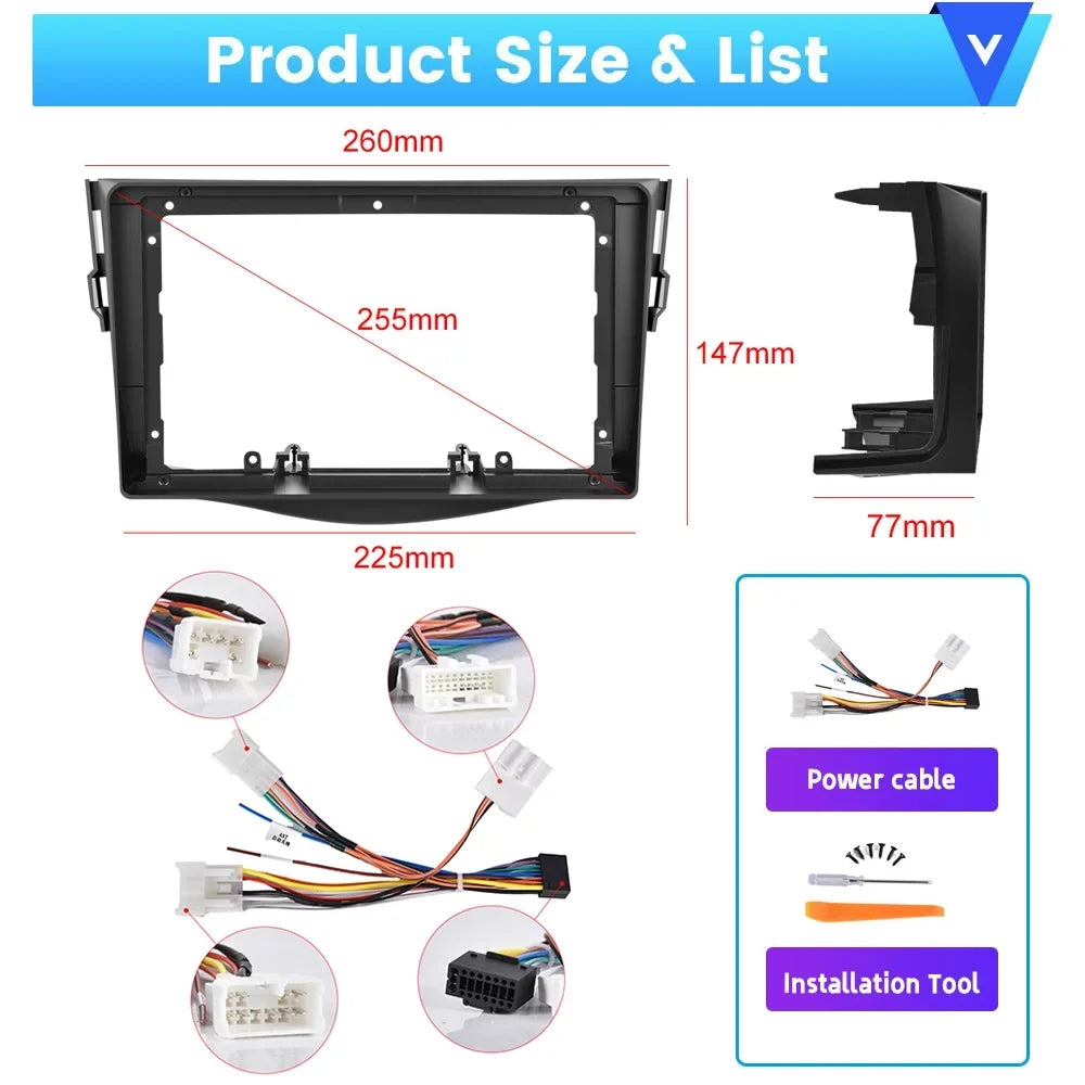 Radio FM Toyota Stereo 2007-2012 Android 12 RAV4 9'' Wireless Auto AHD Hifi Touchscreen 1080P Camera WIFI Car USB GPS for HD 2+32G Android Cable, Podofo Mirror Backup Bluetooth Carplay Link