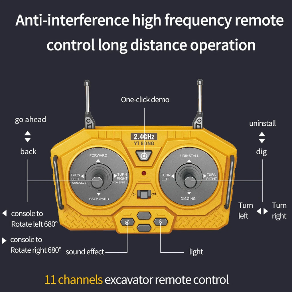 Control Transmitter TOy Construction ExcavaTOr with Metal Functional ExcavaTOr Full Channel Remote 11 2.4Ghz YHAIOGS Shovel and