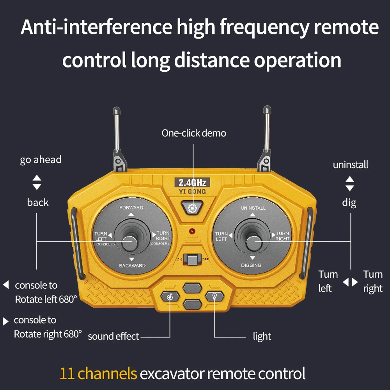 Control Transmitter TOy Construction ExcavaTOr with Metal Functional ExcavaTOr Full Channel Remote 11 2.4Ghz YHAIOGS Shovel and