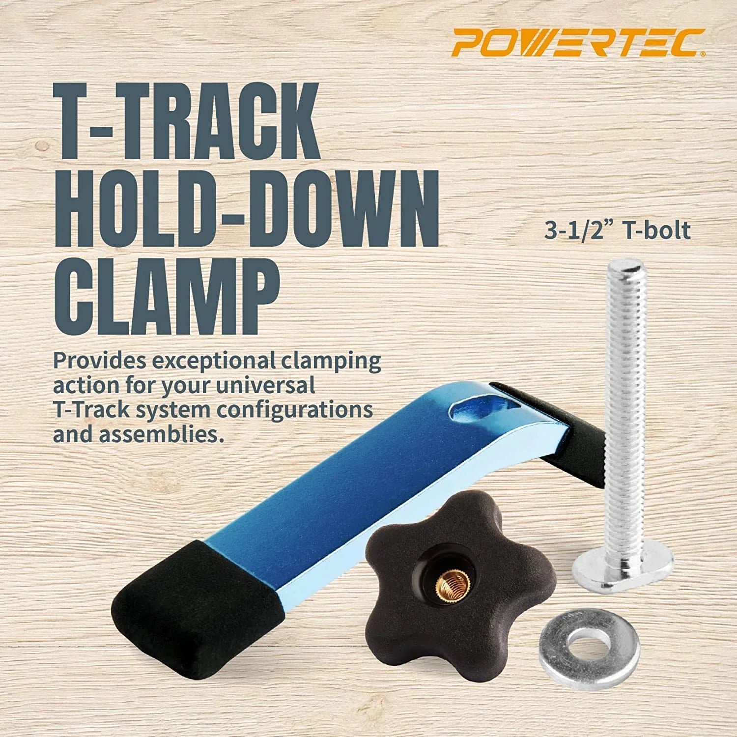 of Track Woodworking Track Clamps, POWERTEC T (Set 1-1/2" Jigs and Washers, Down 1/4-20 Fixtures Knob w/Hold Down Bolts Kit, for 2x5-1/2" and L T 10) Clamps, Hold Track Hex Accessories T x Kit (71846)