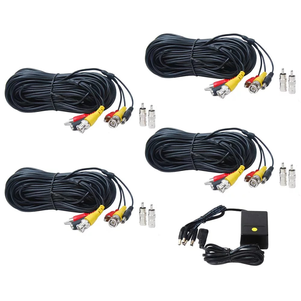 Wire Security Surveillance Power Audio Camera 4x BNC 12V Cable RCA Power 4CH Video Connector CCTV b4k VideoSecu Camera with for 50ft Cord DC