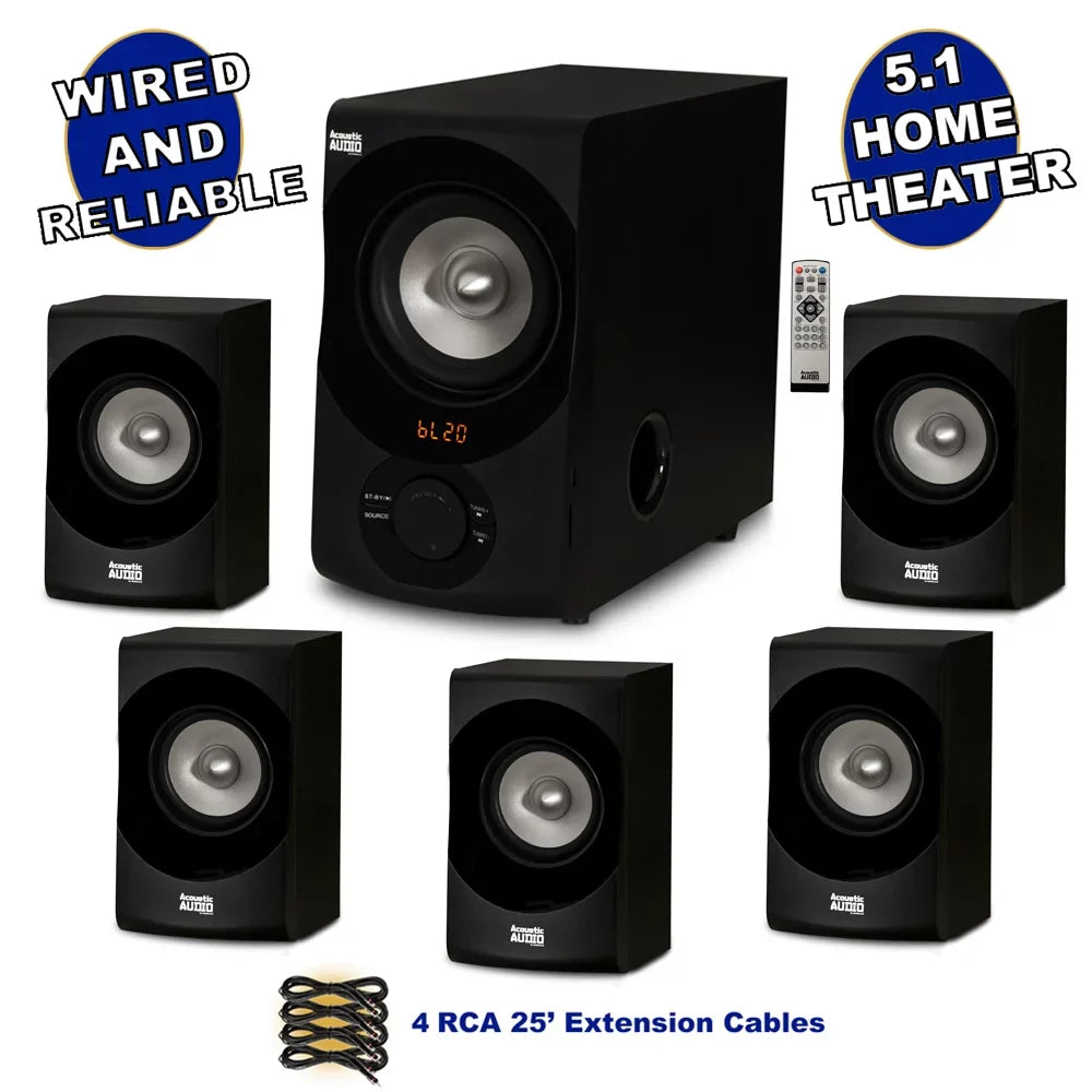 4 FM System and Theater Acoustic Home Speaker 5.1 AA5171 with Audio Bluetooth Extension Cables