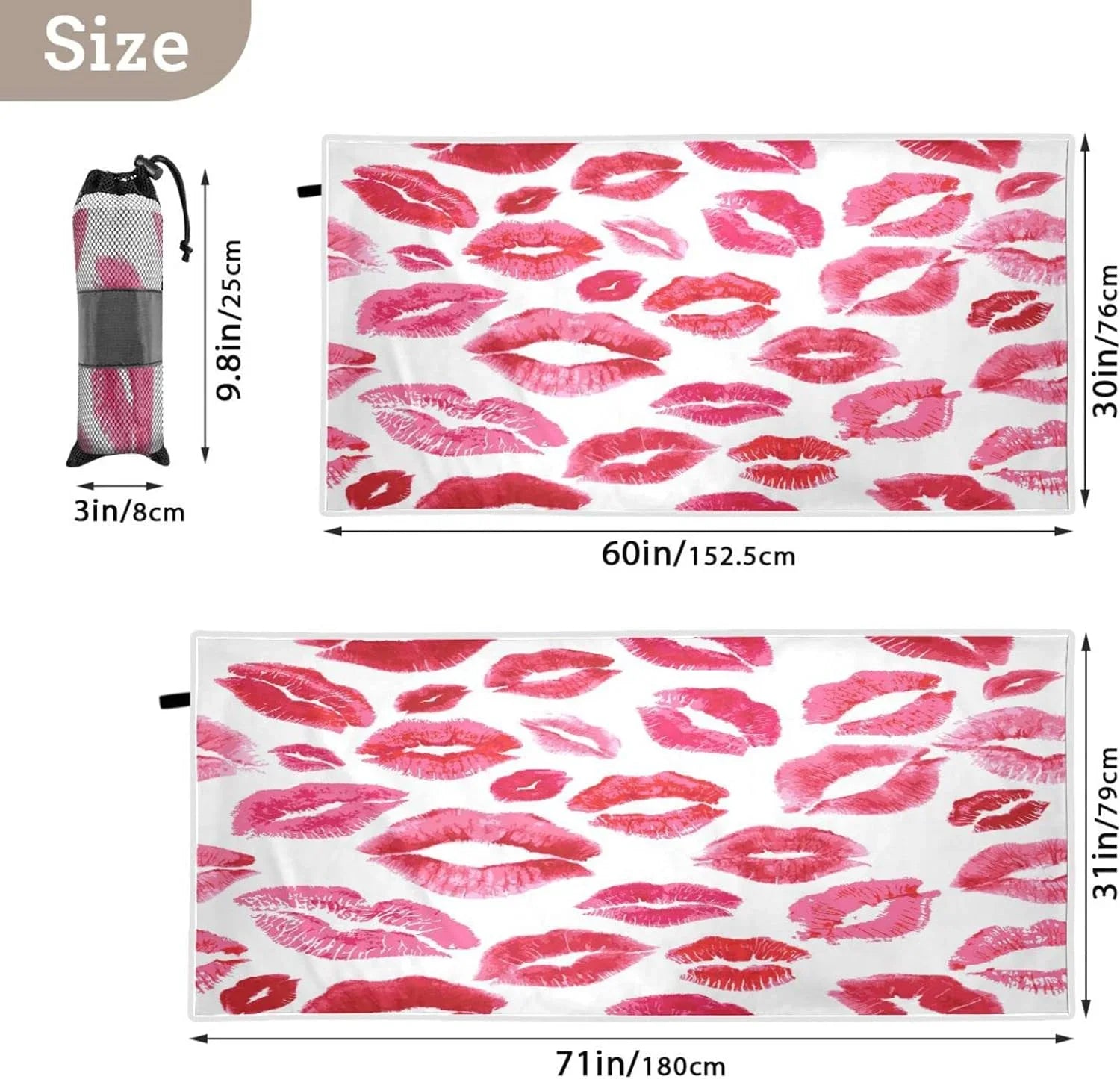 （159） Beach for - Oversized Holiday Towel Lightweight Swimming Lips Red Absorbent Towels Super Travel Compact Bestwell Quick Dry - Camping Towel