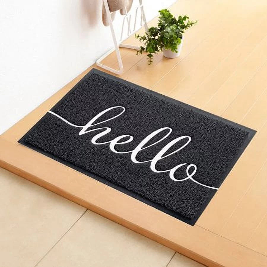 and Indoor-Outdoor, Design 2-Pack (W) Hello Black, x Non-Slip Kitchen 17.5" 30" Door, for JATOK (L) Bathroom, Front Floor Patio, Mat
