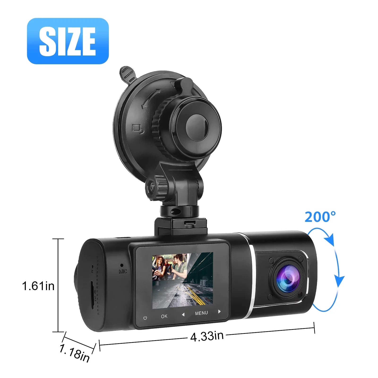 Loop Cabin Car Cam Driving Inside Camera IR 24H Dual Night Front Recording Parking Camera, TSV Recorder, Cam Dash G-Sensor Car Dash with Vision, Mode, 1080P