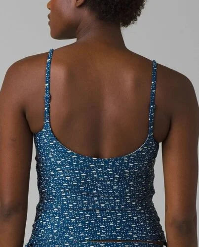 prAna Deep Cha Scoop Small Melody Cha Neck Size Shirred Top Tankini Indigo (S)