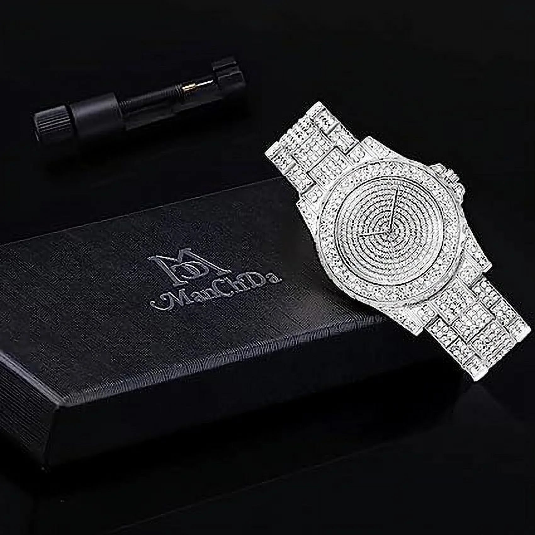 for Watch Gold Watch Steel Ice Men Wrist Crystal Rhinestone Quartz Watches Men Women Silver ManChDa Watch Watch Watch Diamond Out Stainless Full Watch Women Diamonds