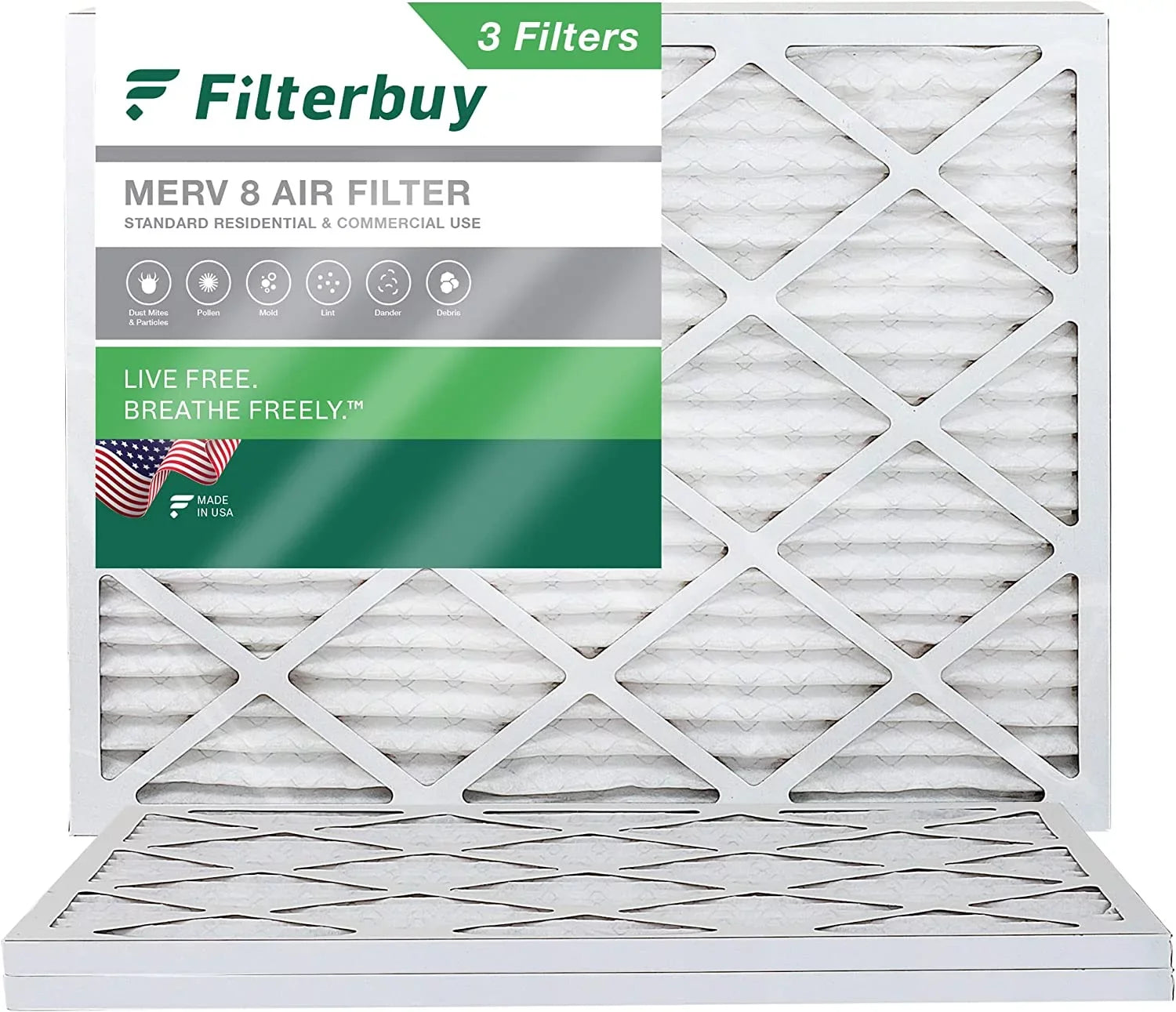 Air Furnace HVAC AC Filters 24x25x1 MERV Pleated (3-Pack) Filterbuy 8