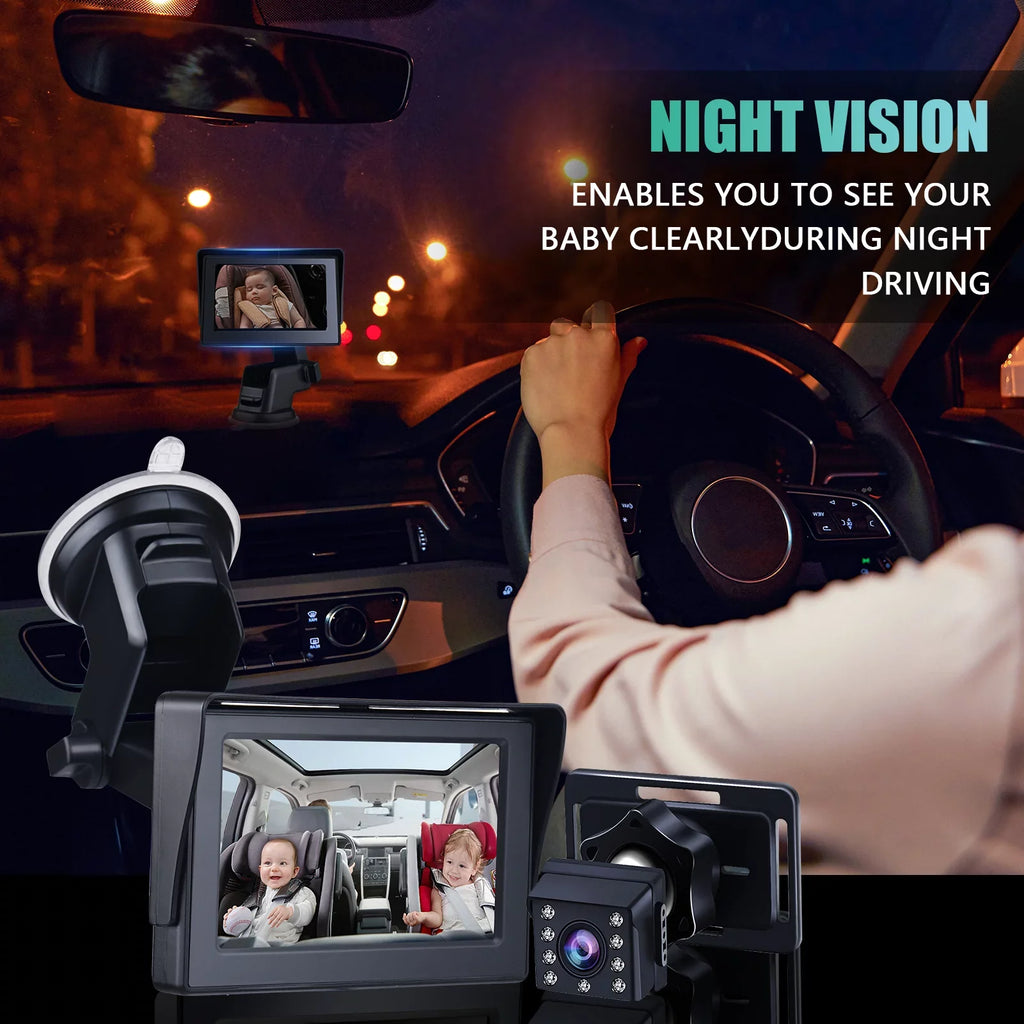 Safety Mirror Cameras Length Car Cable Monitored Mirrors 5M Adjustable with Inch Car Clear Mirror View Crystal Wide Car Seat Long 4.3 1080P Angle