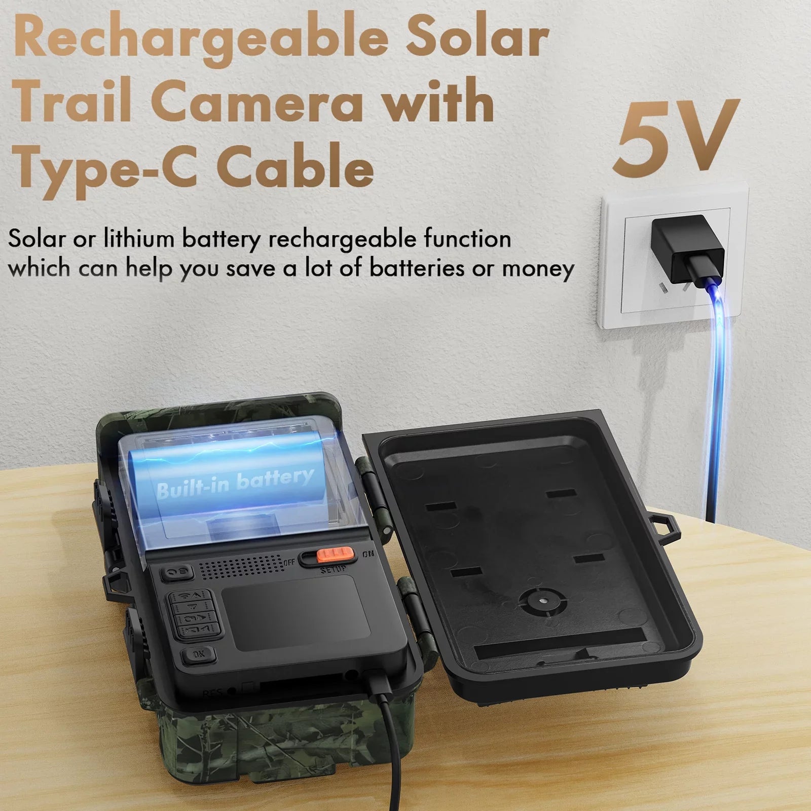 120°Wide Speed Cam Lithium Trail Built-in 0.1s Hunting Rechargeable Night 2500mAh 24MP Vision Camera Camera CAMPARK Solar Waterproof Battery Activated with Angle 1080P Trigger Motion IP66 Game