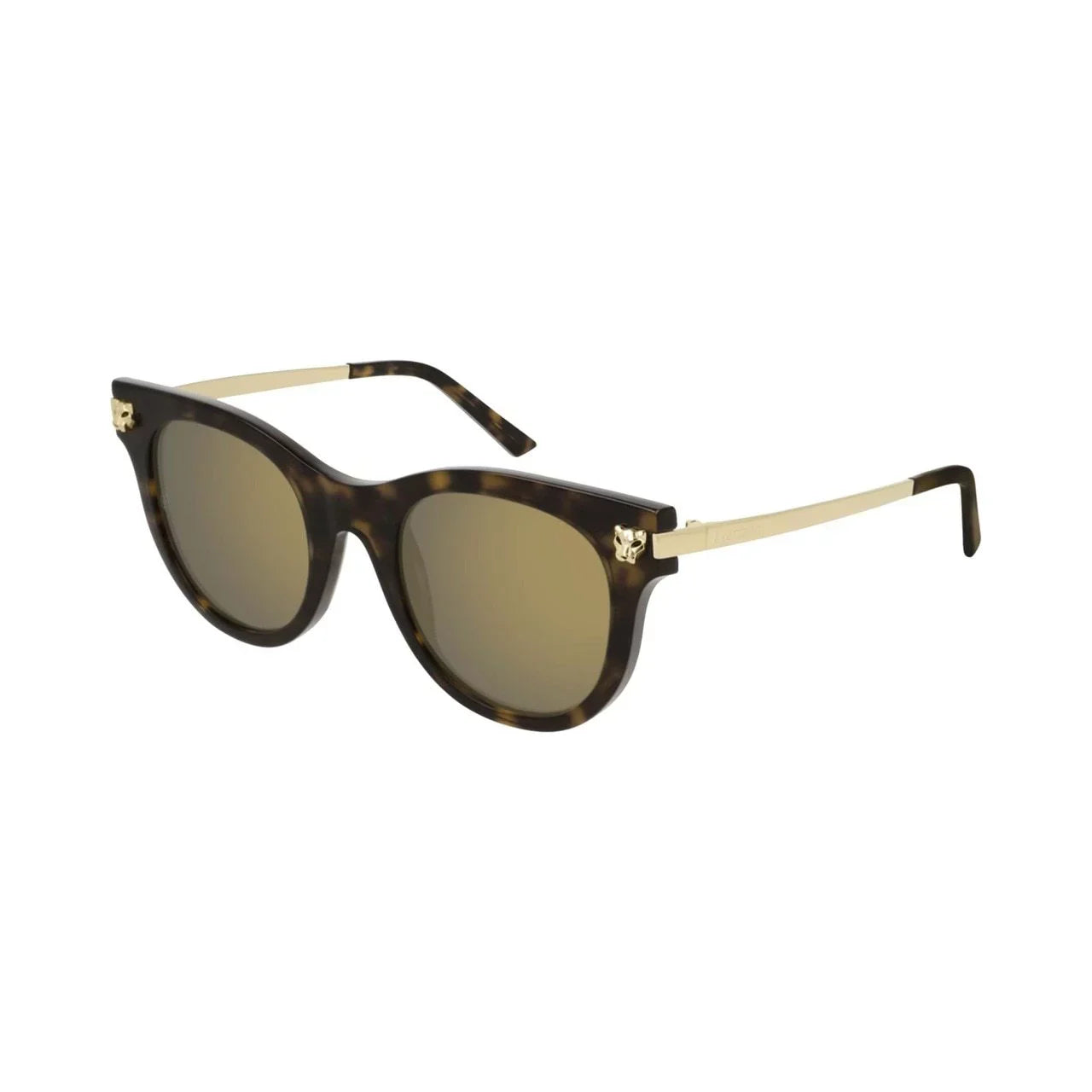 Gold CT0024S-002 Havana Cartier Mirror Brown Sunglasses Bronze Lens Cat-Eye
