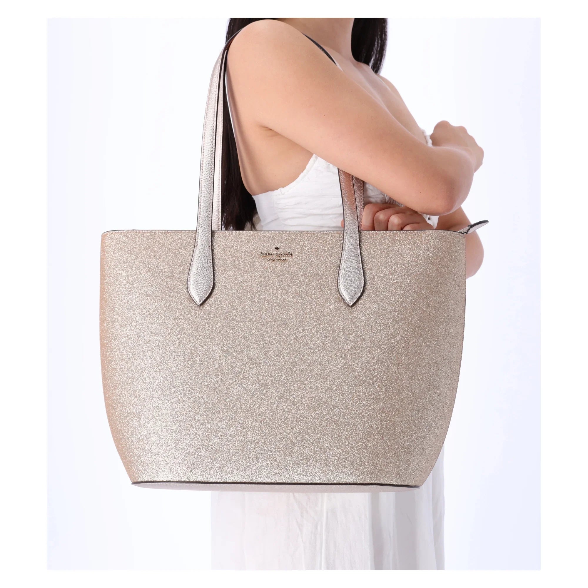 Glimmer Holiday Kate + Wallet Bag Shoulder Zip Large Spade Top Tote Gold Glitter