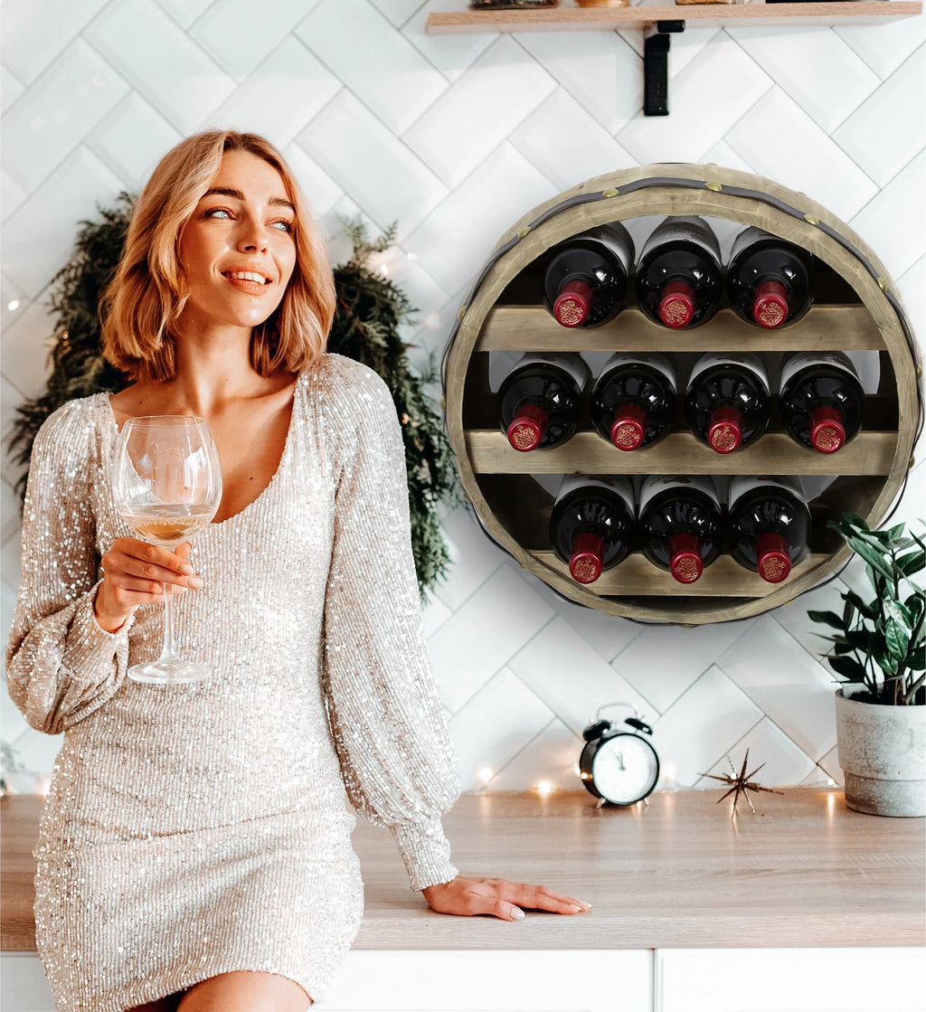 Wood Global Wall Rack Natural Wine Mounted Barrell Cota