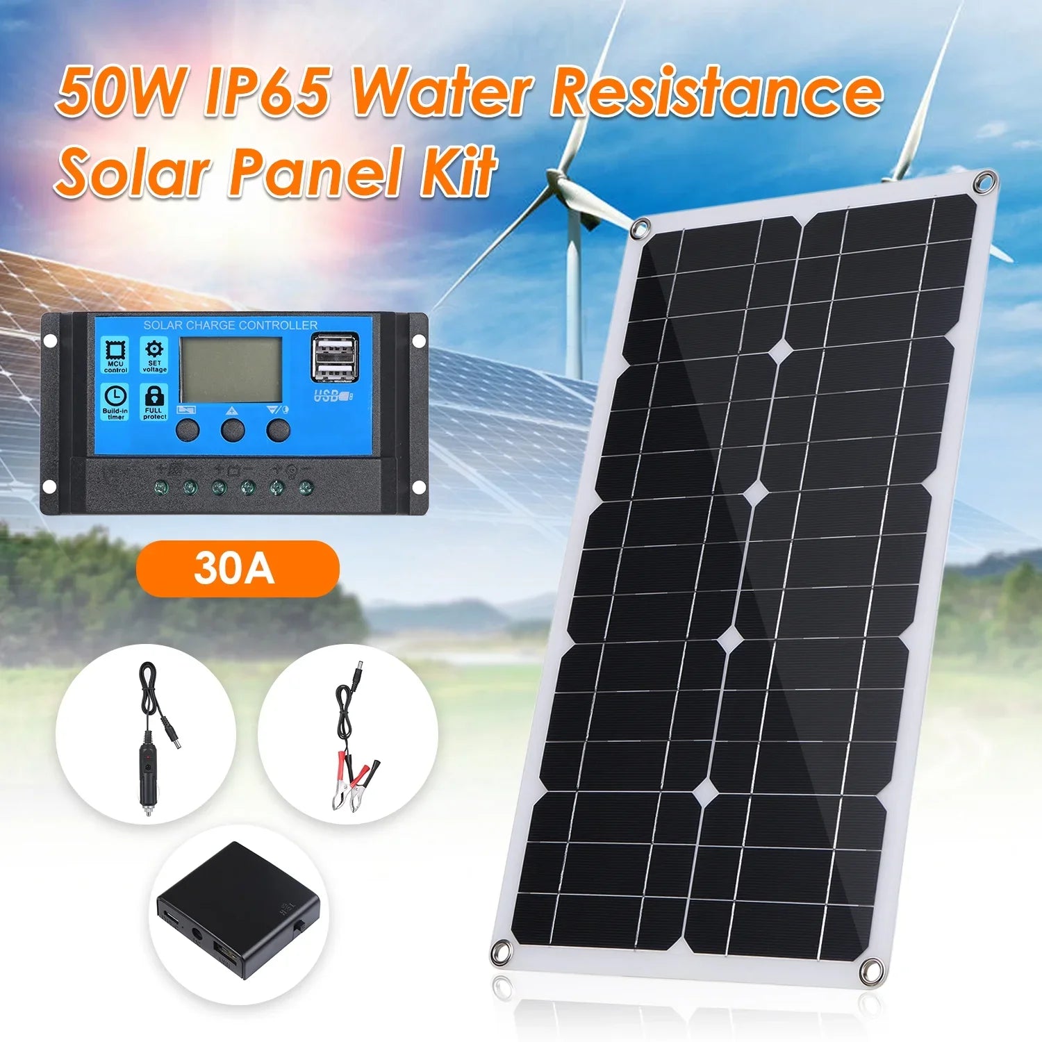 L-ED Display Panel Resistance 9V/18V Dazzduo 10/20/30/40/50A Kit Resistance Car Set Solar Solar Water 50W Boat Car Solar 30A Panel Solar Car C 9V/18V Solar Panel Display C Set Kit,Car 30A USB/Type