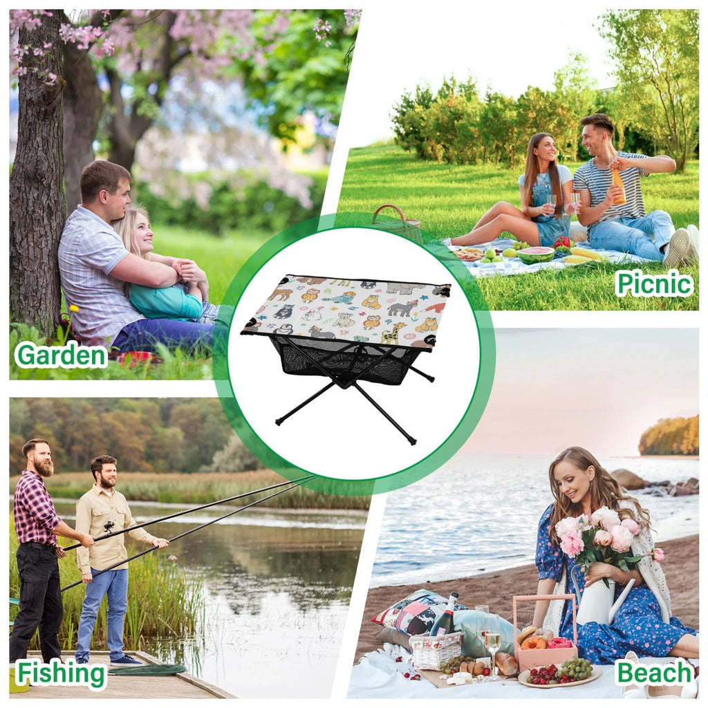 Outdoor Elephant Beach BBQ Giraffe Table Table Folding for Table Compact Fishing Portable Camping Storage Cartoon with Bag Bear Travel Fox Picnic